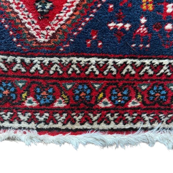 Vintage Persian Wool Area Rug Carpet Handmade Red Blue Geometric Fringe - Picture 4 of 10